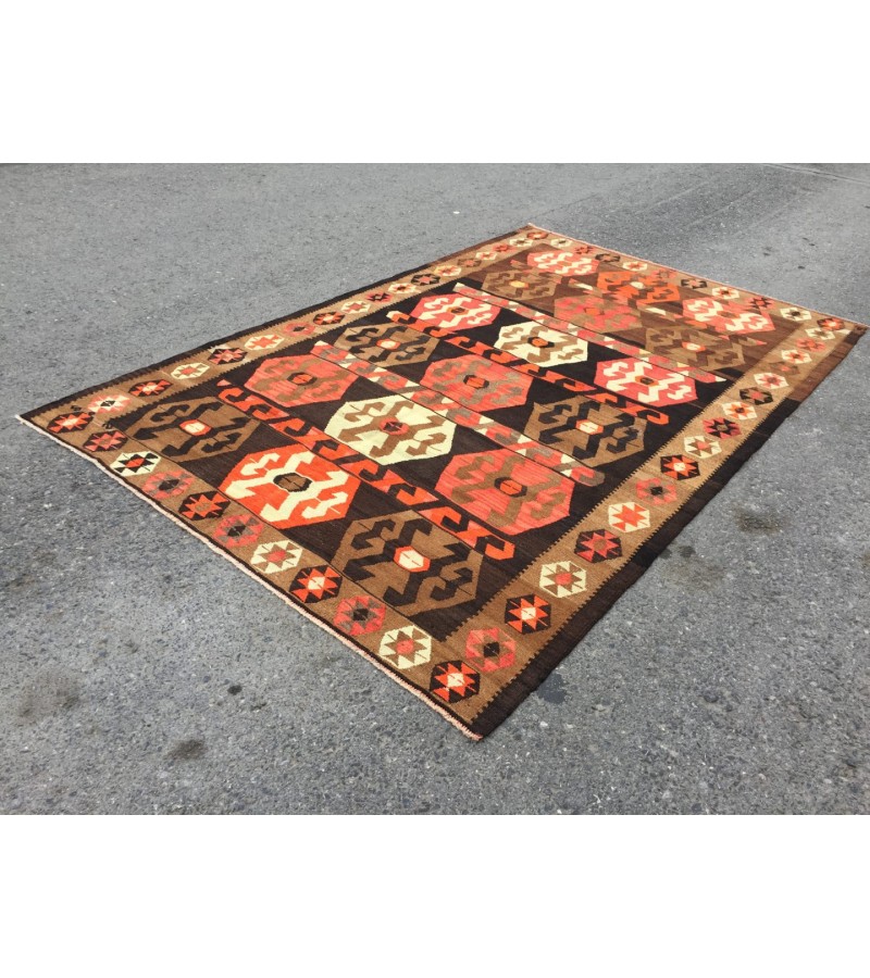 6x10 hand woven kilim, geometric area rug, retro rug, 6'3 X 9'8 Rustic home decor rug