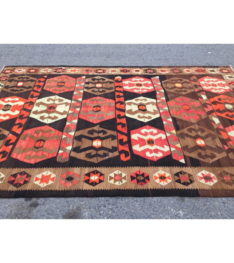 6x10 hand woven kilim, geometric area rug, retro rug, 6'3 X 9'8 Rustic home decor rug