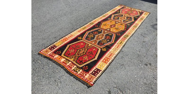 3x10 kilim runner, corridor runner, Turkish Runner , boho runner, 3'5 X 9'11 geometric handmade runner