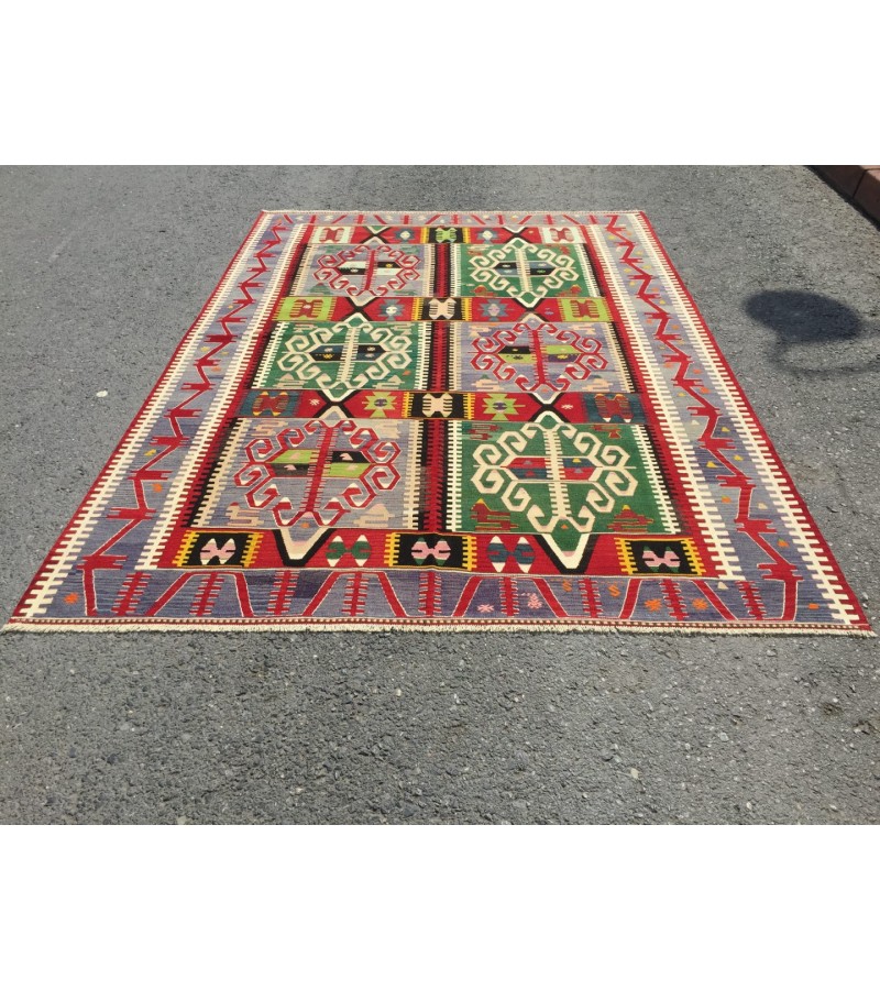 7x10 home decor kilim, colourful geometric kilim, living room rug, Turkish handmade rug ,6'9 X 9'6 woven rug