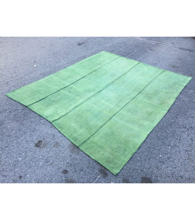 6x8 green hemp area rug, living room rug, 6'5 X 7'10 vintage Turkish kilim