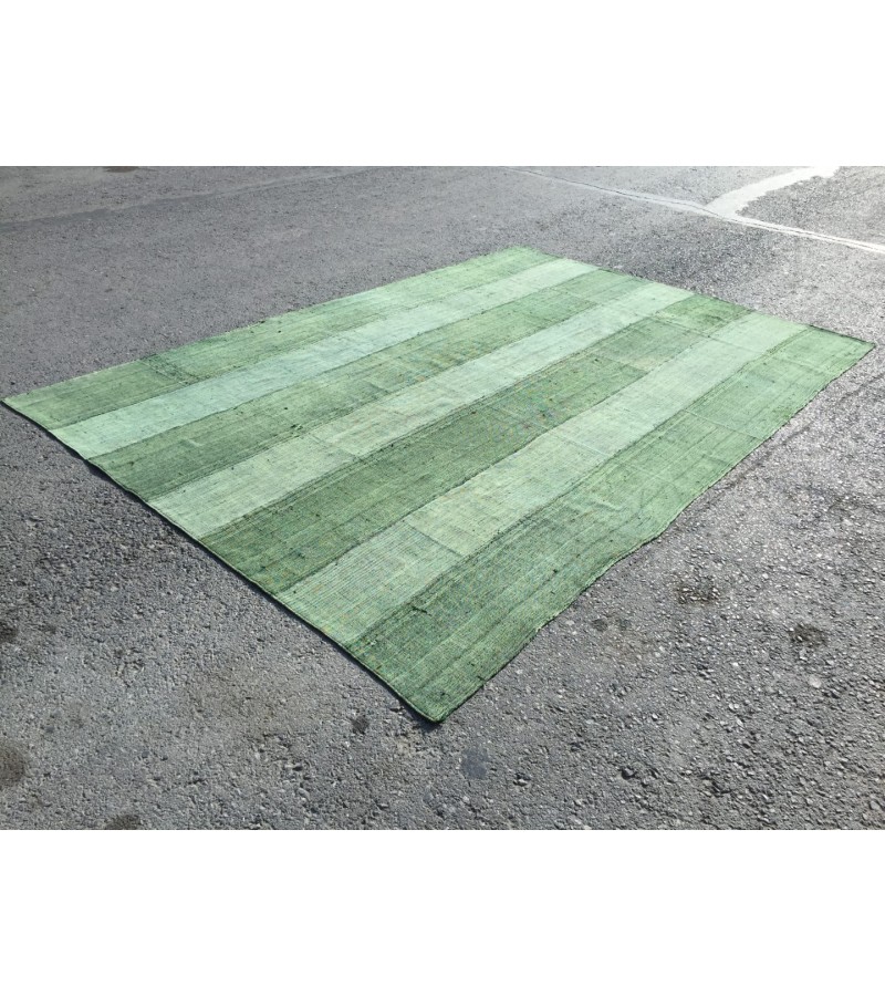 8x12 retro green hemp patchwork, Handmade Area Rug , Turkish rug , 7'10 X 11'7 green rug