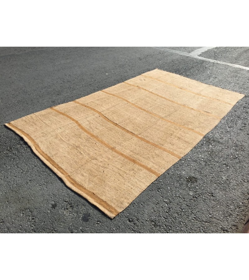 7x12 vintage woven hemp, beige brown handmade rug , 6'8 X 11'10 Area Rug