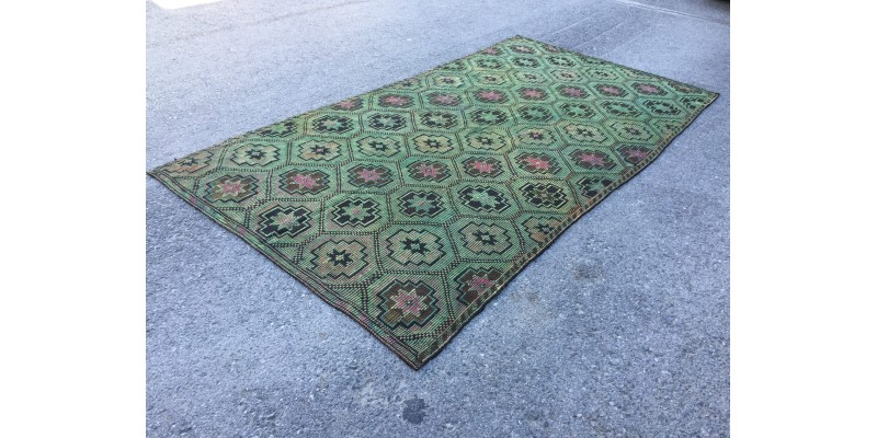 6x11 Jijim area rug, vintage Living room rug, retro green rug, 5'7 X 11'2 boho geometric rug