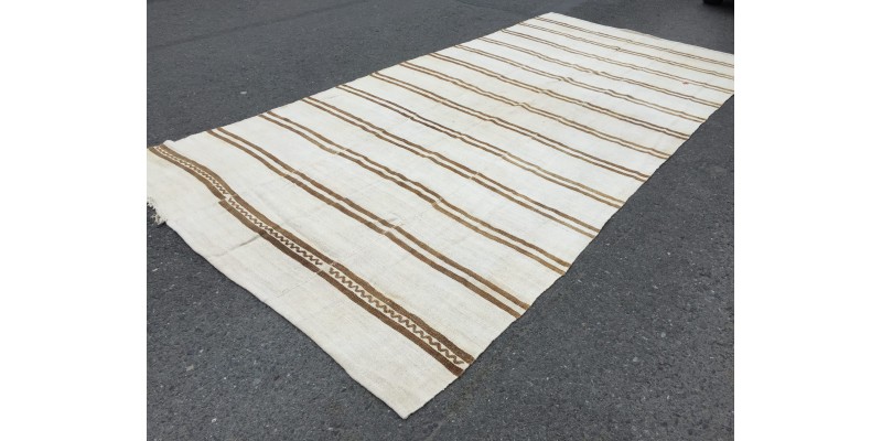 7x14 nomadic hemp rug, boho area rug, woven area rug, 6'6 X 13'11 white brown rug