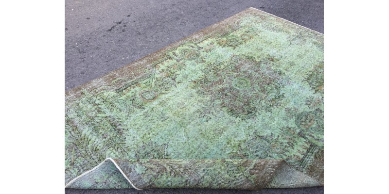 6x9 distressed green brown rug, woven rug , Handmade vintage rug ,5'9 X 9'5 Turkish rug