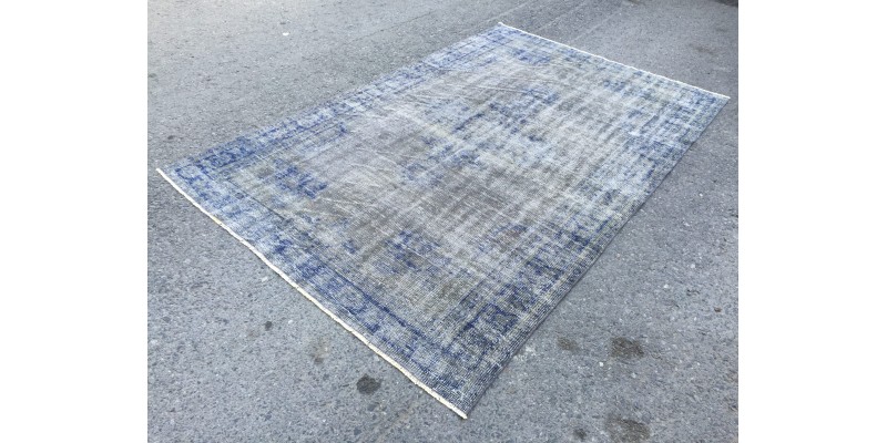 5x8 grey blue office rug, Turkish Vintage rug , distressed Rug , 5'2 X 8' Handmade Rug