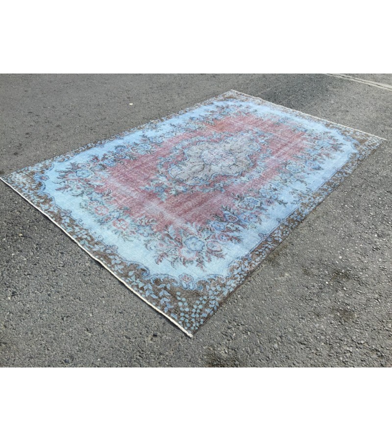 6x9 Turkish rug, Oriental rug, Handmade rug , 6' X 9'5 red blue living room rug