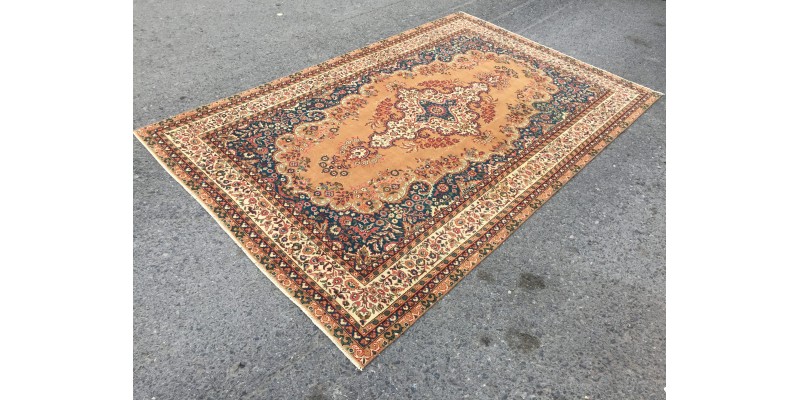 6x9 Brown Blue Vintage Living room rug , wool rug, 5'6 X 8'7 Turkish area rug