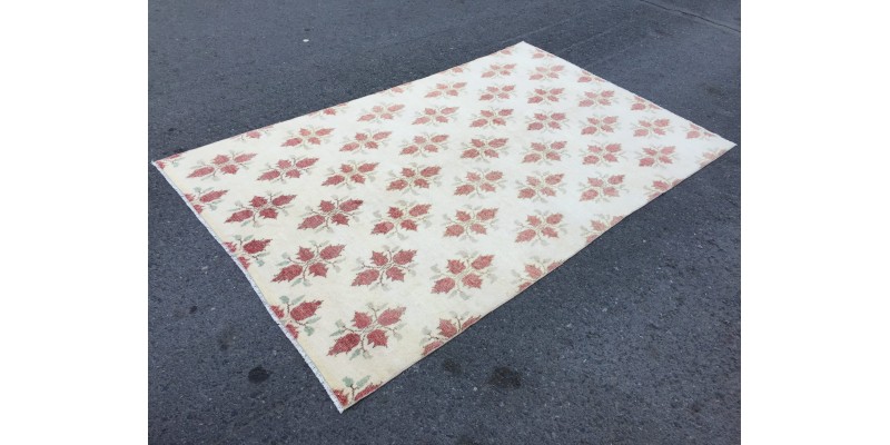 5x8 abstract minimal rug, ivory red Vintage rug , handmade rug , 5'3 X 8'4 rug for living room