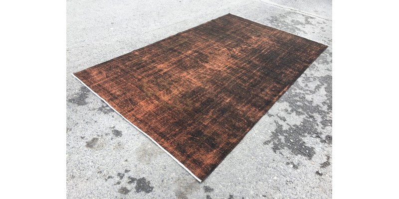 5x9 handmade rug, woven rug , orange black Turkish Rug ,5'5 X 8'11 wool Rug