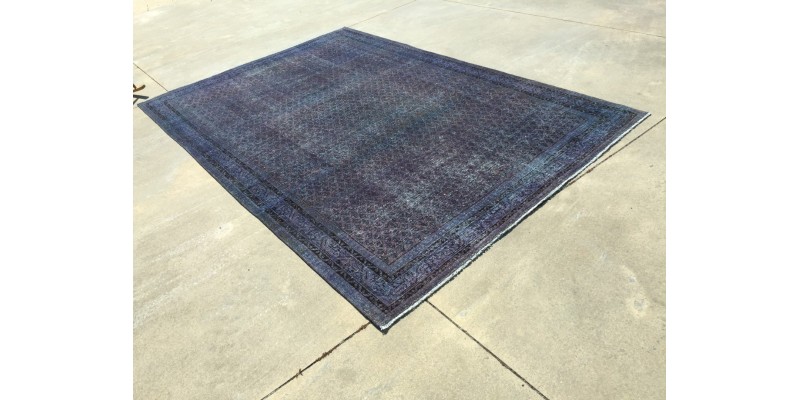 7x11 Vintage Handmade rug , Woven rug 7' X 10'9 Over-dyed Turkish Rug , geometric bedroom Rug