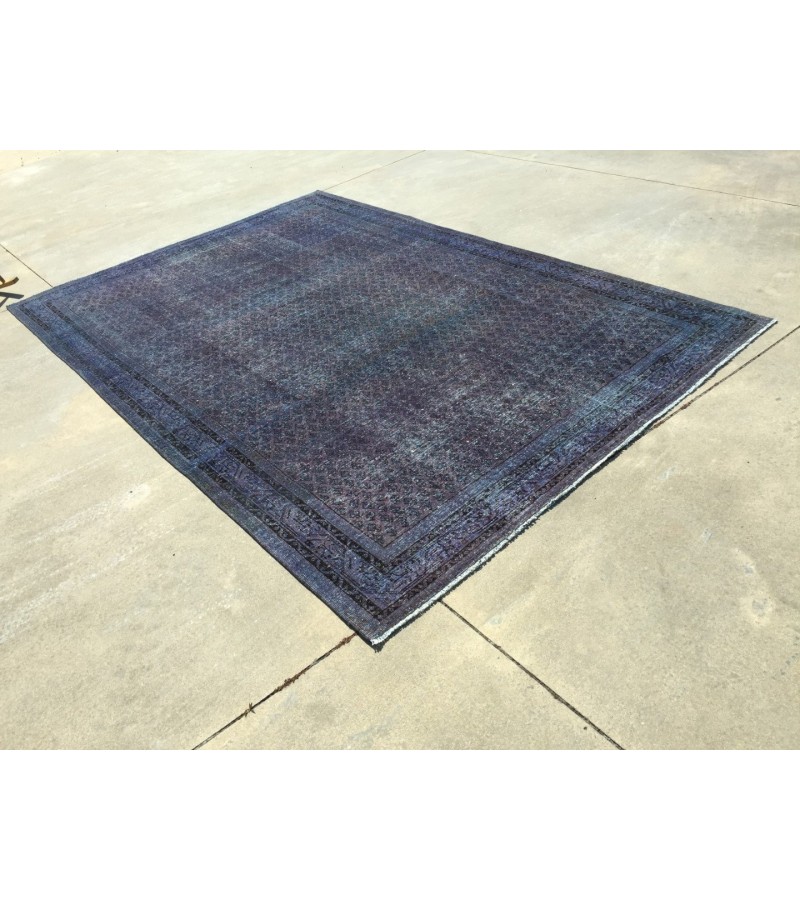 7x11 Vintage Handmade rug , Woven rug 7' X 10'9 Over-dyed Turkish Rug , geometric bedroom Rug
