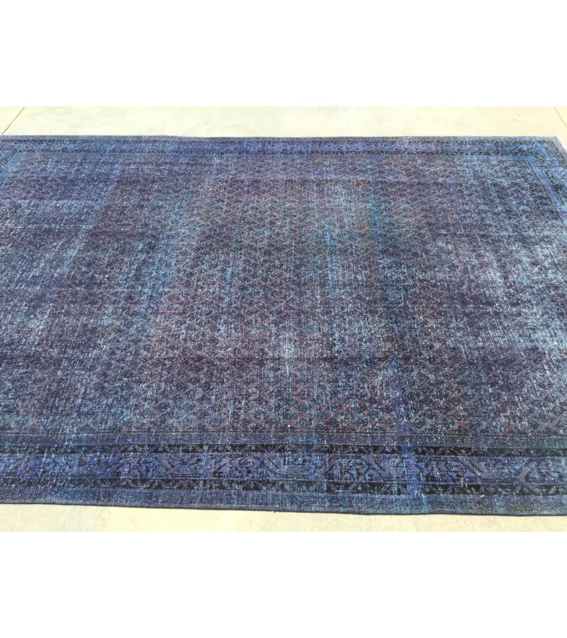 7x11 Vintage Handmade rug , Woven rug 7' X 10'9 Over-dyed Turkish Rug , geometric bedroom Rug