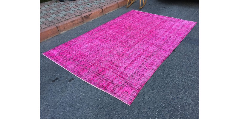 6x9 pink rug for living room, wool rug, pink rug, 5'8 X 8'10 woven rug