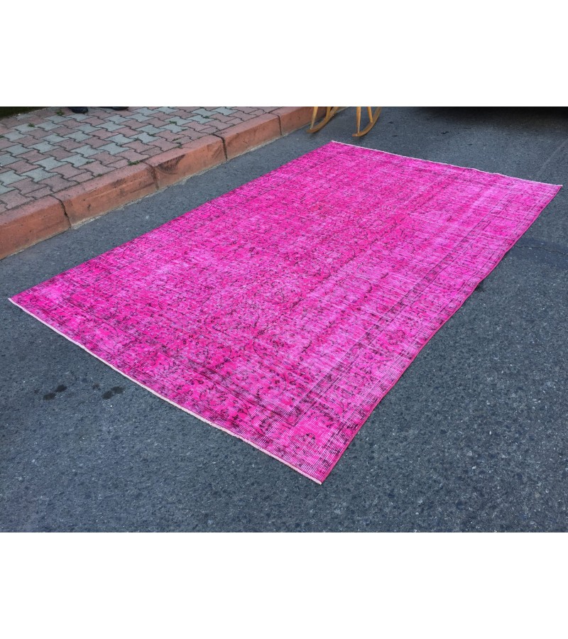 6x9 pink rug for living room, wool rug, pink rug, 5'8 X 8'10 woven rug