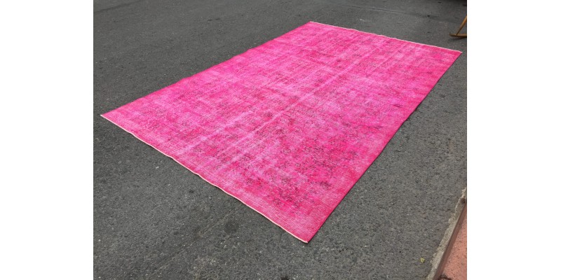 7x10 retro oriental rug, pink bedroom rug , 6'8 X 10'3 Handmade rug