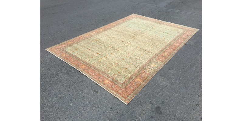 6x9 Turkish handmade rug, vintage rug, 6'3 X 9'1 Beige Orange Bedroom Rug