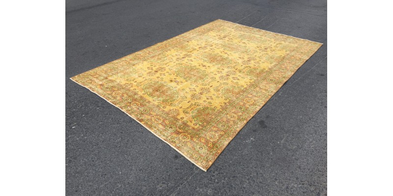 7x10 yellow green bedroom rug, abstract rug, 6'6 X 9'7 hand woven rug, area rug