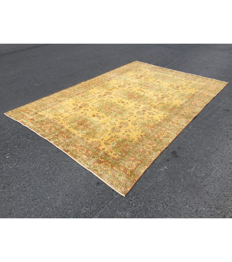 7x10 yellow green bedroom rug, abstract rug, 6'6 X 9'7 hand woven rug, area rug