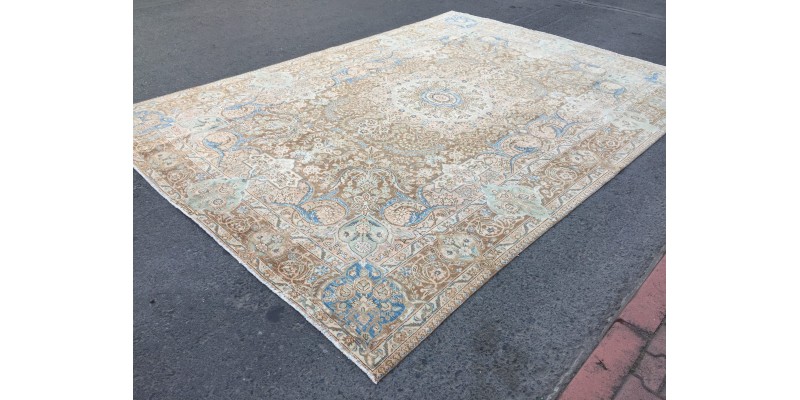 9x13 rug for living room, hand woven rug, 9'2 X 13'1 brown beige Persian area rug