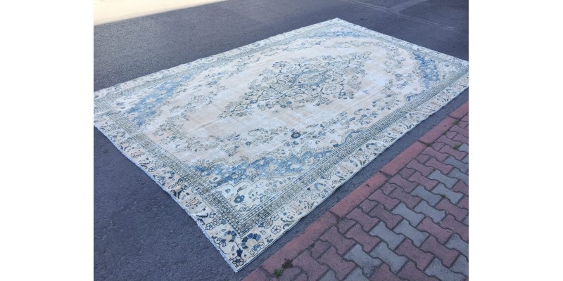10x16 palace size beige blue rug, Persian rug, 10'2 X 16' bed plan rug