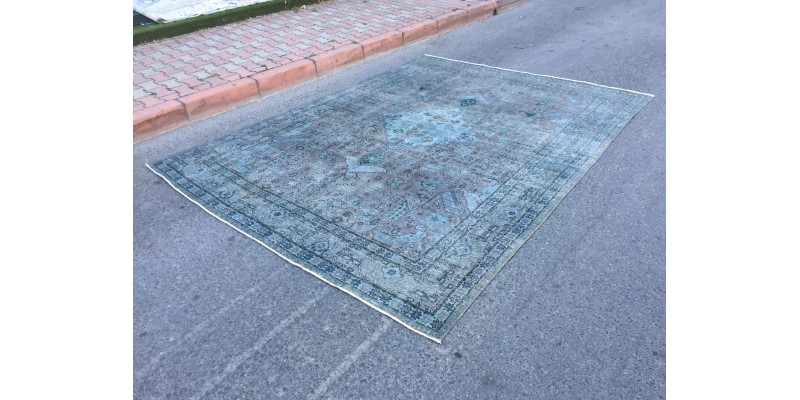 8x10 vintage nomadic rug, distressed rug, rug for living room, 7'6 X 10'3 Area Rug