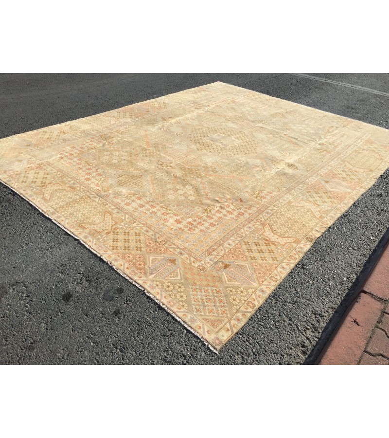 10x13 retro Turkish rug,wool woven rug, 9'6 x 12'9 Area rug, vintage rug, Living room rug, Bedroom rug