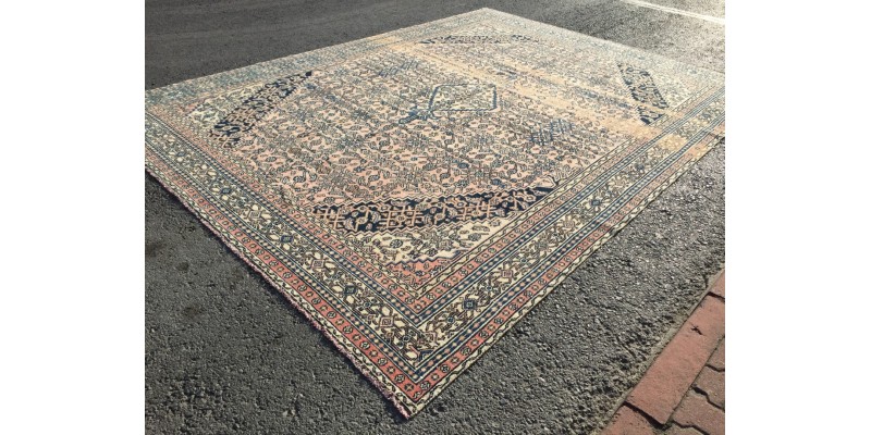 10x13 home decor rug, distressed rug, geometric area rug, 10'1 X 13'3 vintage rug