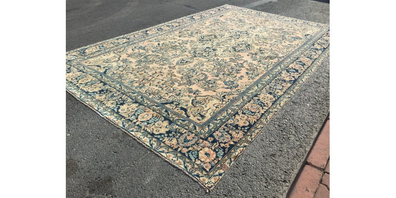 10x17 palace size Turkish rug, beige blue rug, 10'3 X 16'8 , 70's retro rug