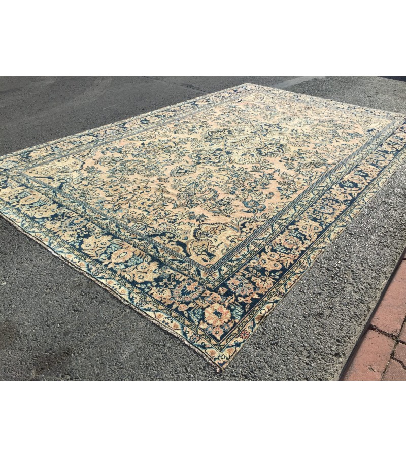 10x17 palace size Turkish rug, beige blue rug, 10'3 X 16'8 , 70's retro rug