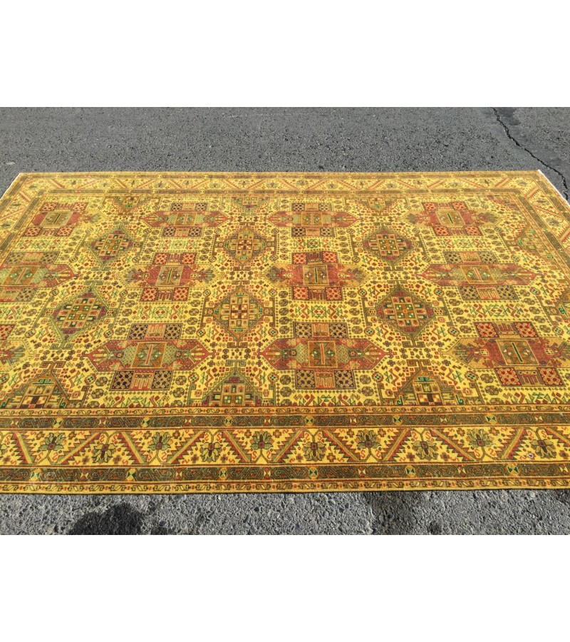 Turkish rug 6x9 , Living room rug 6'4 x 9'5 , yellow green Kitchen rug ,Oushak Rug, Vintage Rug, Anatolian Rug,Faded Rug
