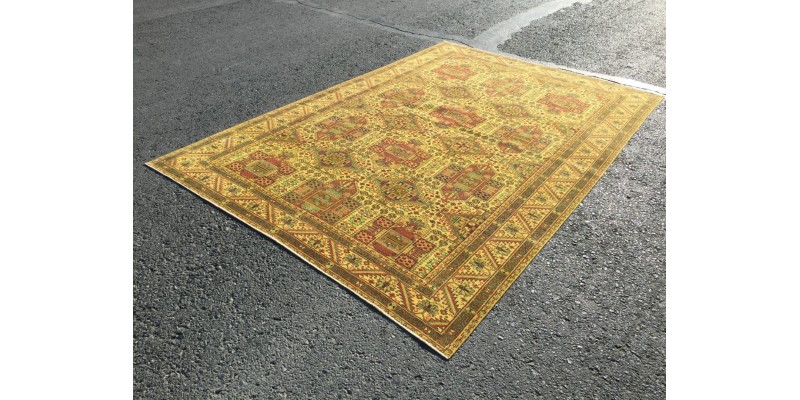 Turkish rug 6x9 , Living room rug 6'4 x 9'5 , yellow green Kitchen rug ,Oushak Rug, Vintage Rug, Anatolian Rug,Faded Rug