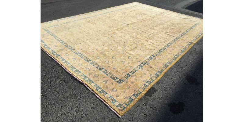 9x13 hand knotted vintage rug, Living room rugs , handmade area rug, 9'3 x 12'8 beige vintage rug