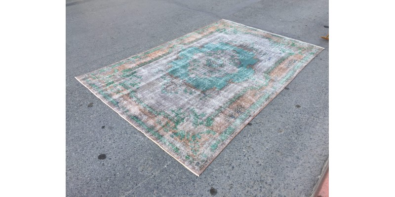 7x10 distressed rug for living room, Handmade vintage rug , 6'6 X 10'1 Woven Rug