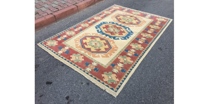 5x8 soft wool hand woven geometric rug, unique Bedroom Rug