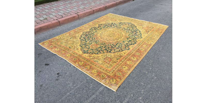 6x9 hand woven boho rug, Retro Living room rug, 6'5 X 8'8 Turkish rug