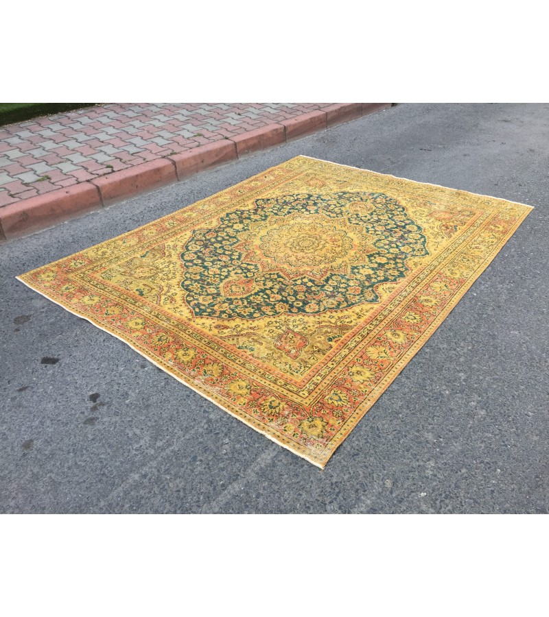 6x9 hand woven boho rug, Retro Living room rug, 6'5 X 8'8 Turkish rug