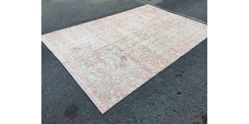 7x10 faded pattern rug, Handmade rug, area rug, 6'7 X 9'11 Vintage rug, Living room rug