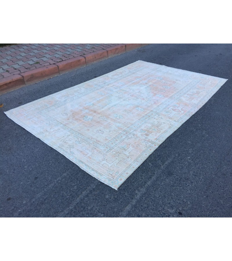 6x10 pastel bed plan rug, Handmade rug , 6' X 9'9 woven rug , living room rug