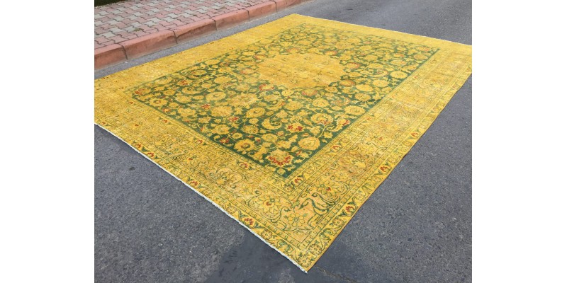 9x12 Oushak area rug, green yellow rug, Handmade rug, 9'5 X 12'2 living room rug