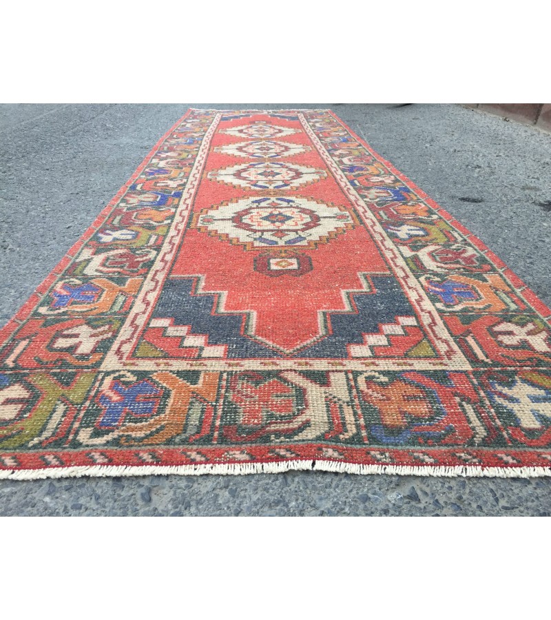 3x9 Turkish corridor rug, wool red runner , 2'10 X 9'1 Handmade Runner