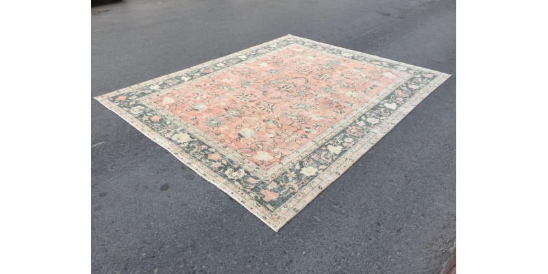 9x11 abstract pastel red rug, Turkish rug, Oriental rug, 8'6 X 10'11 Handmade Area rug