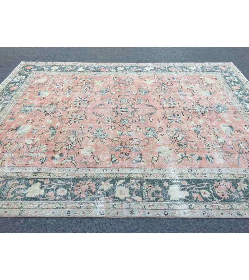 9x11 abstract pastel red rug, Turkish rug, Oriental rug, 8'6 X 10'11 Handmade Area rug