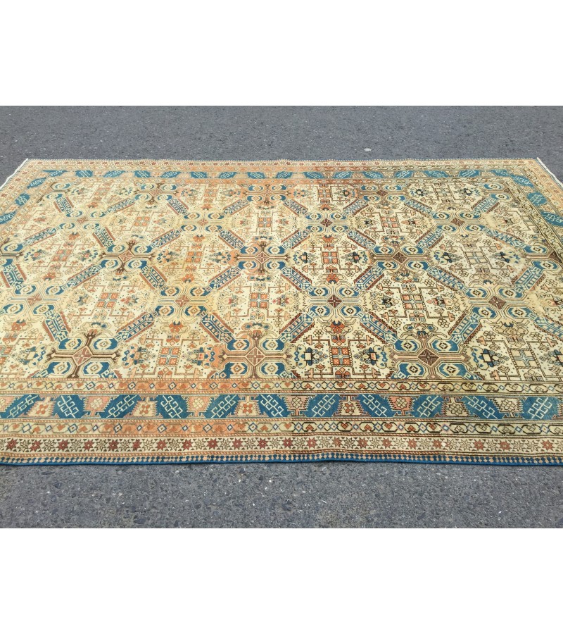 6x9 handmade wool rug, geometric living room rug, area rug, 6'5 X 9'5 bedroom rug