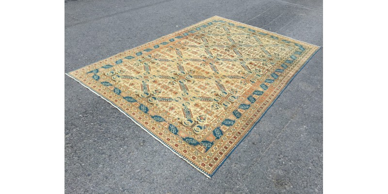 6x9 handmade wool rug, geometric living room rug, area rug, 6'5 X 9'5 bedroom rug