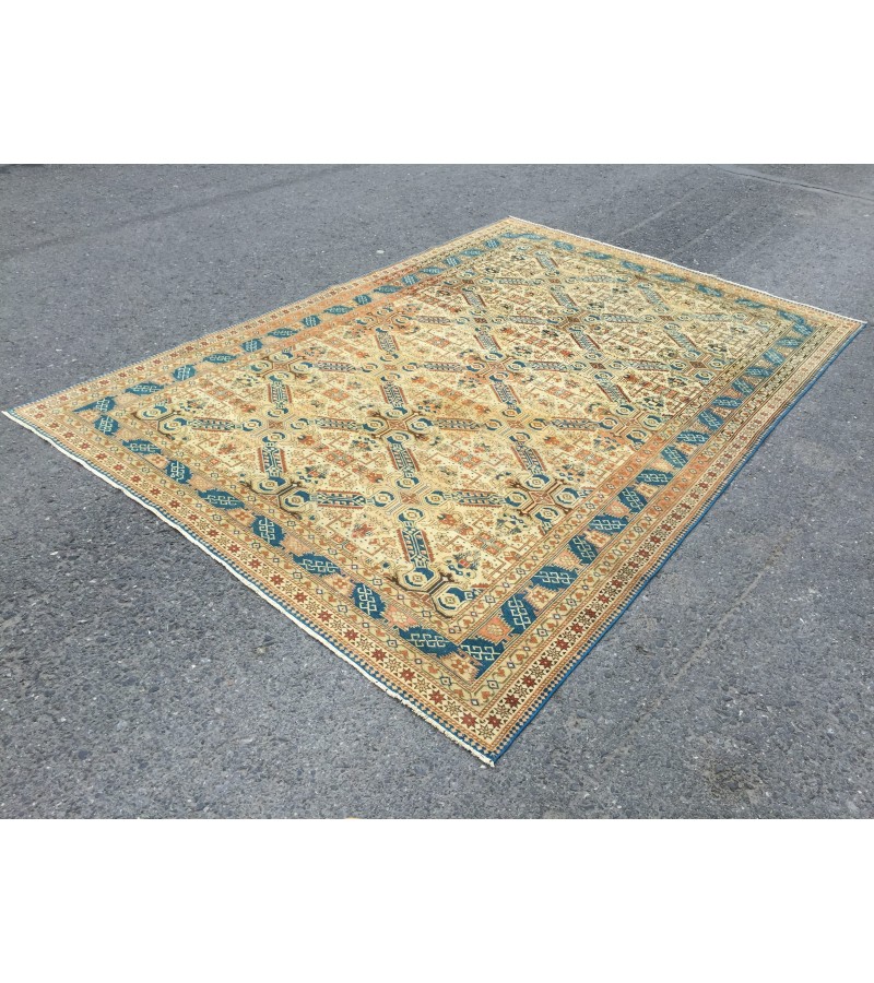 6x9 handmade wool rug, geometric living room rug, area rug, 6'5 X 9'5 bedroom rug