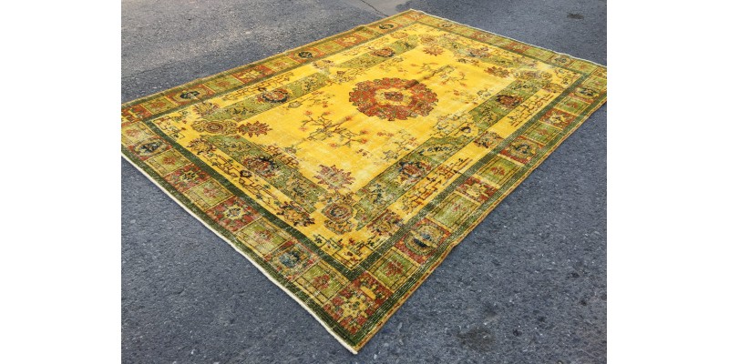 6x10 rustic yellow rug, hand woven rug, yellow green rug, 6'5 X 9'6 boho vintage rug