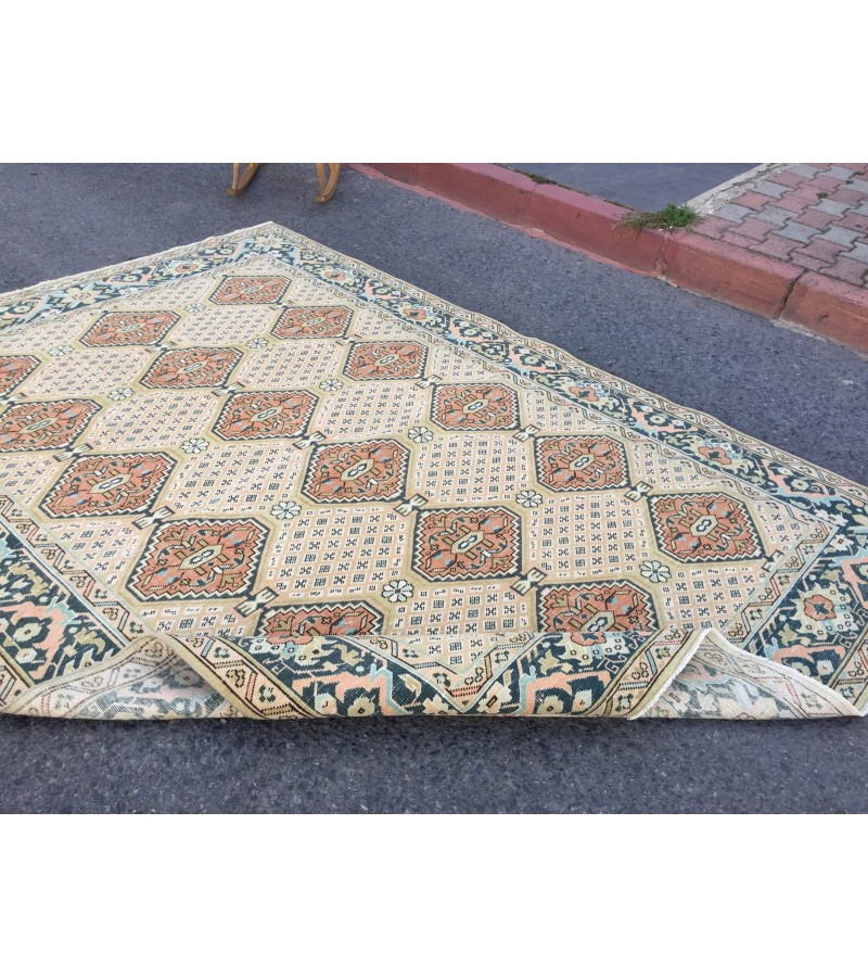 6x9 geometric unique rug, retro rug, woven rug , 6'4 X 9'1 Rug for living room