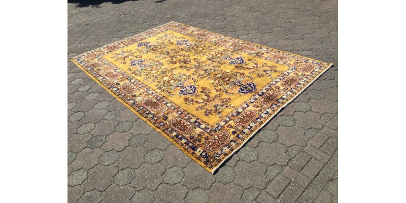 7x11 Soft High Pile Turkish Rug , Yellow Oushak Rug , 7'4 X 11'2 Turkish Rug soft , Wool rug handmade